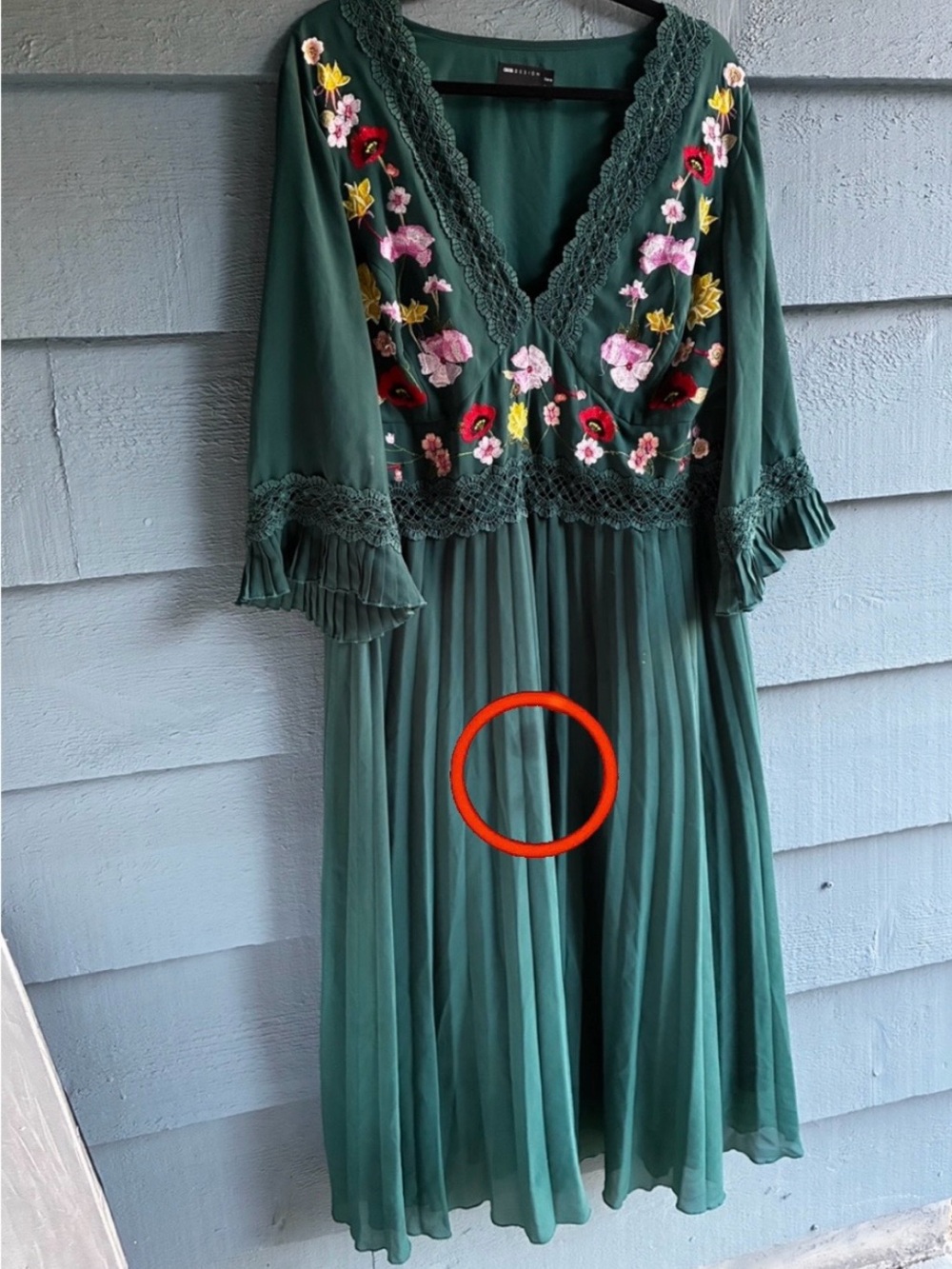 ASOS Curve Tea Length Pleated Embroidered Lined Floral Chiffon 3/4 Sleeve Dress